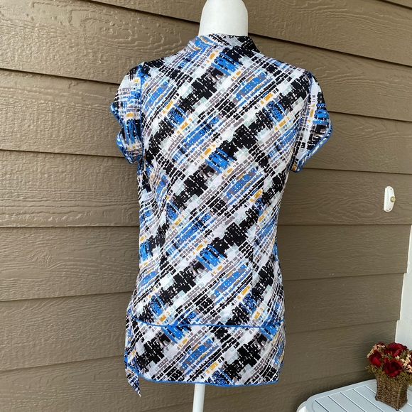 BCBG MAX AZRIA LARKSPUR BLUE COMBO WITH ASYMMETRICA Top - Picture 2 of 11